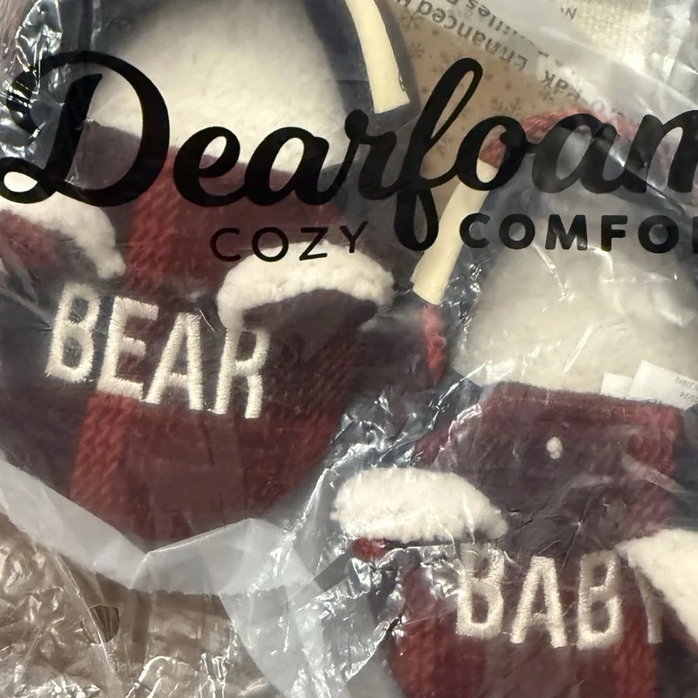 Dearfoams Cozy Baby Bear Plaid Slippers Sz 3-4 NWT FREE SHIPPING